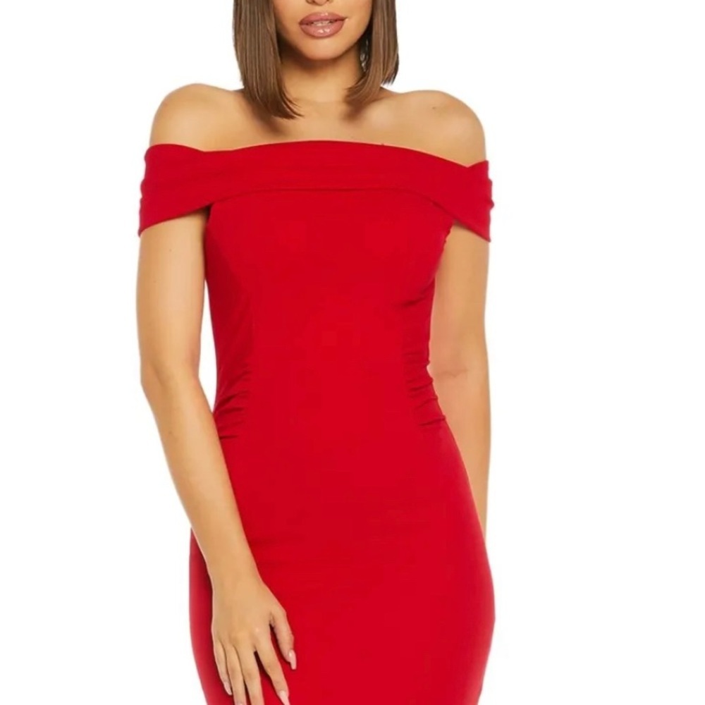 QUIZ Women’s Formal Dress Size 14 Red Handkerchief-hem Gown Off Shoulder Mermaid - Picture 5 of 6